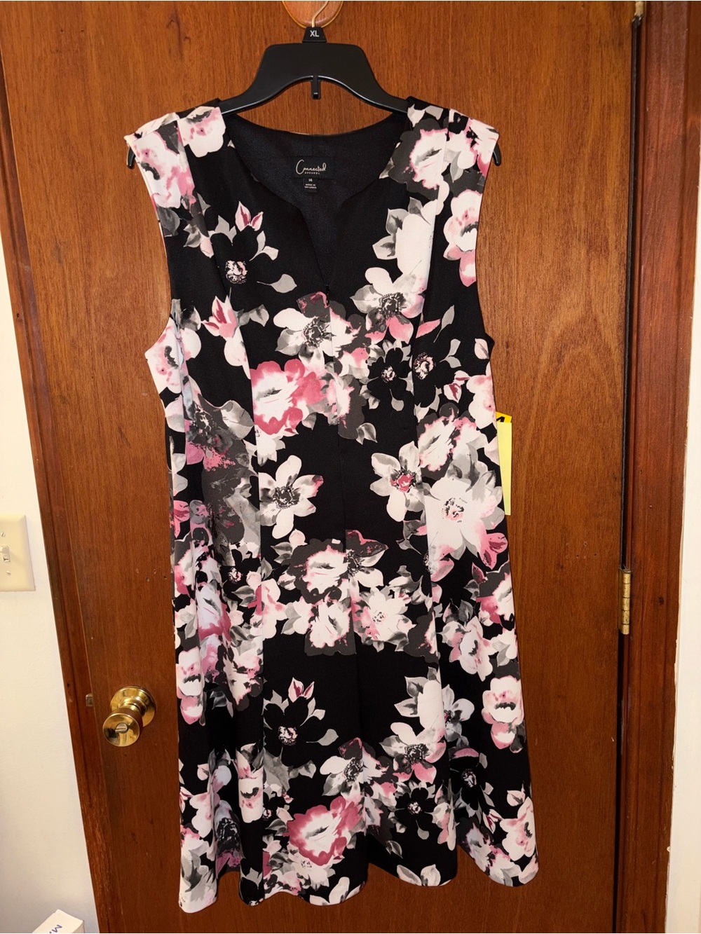 Black Floral Sleeveless A-Line Dress - Pink & White Bloom
